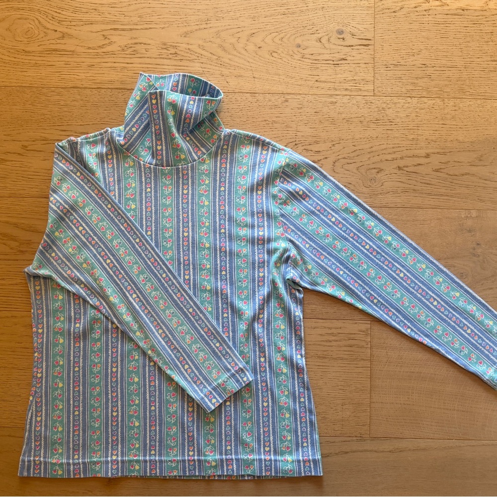 Jantzen Pastel Striped Floral Turtleneck Top in Blue, Mint & Pink
